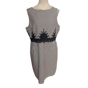 THE LIMITED Navy Blue White Striped Midi Dress Lace Striped Size 10 Sleeveless‎
